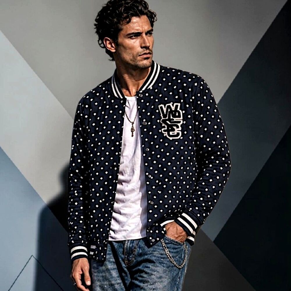 Varsity Urban WESC L Jacket Black Fox Print Snap Button Bomber Streetwear Skater